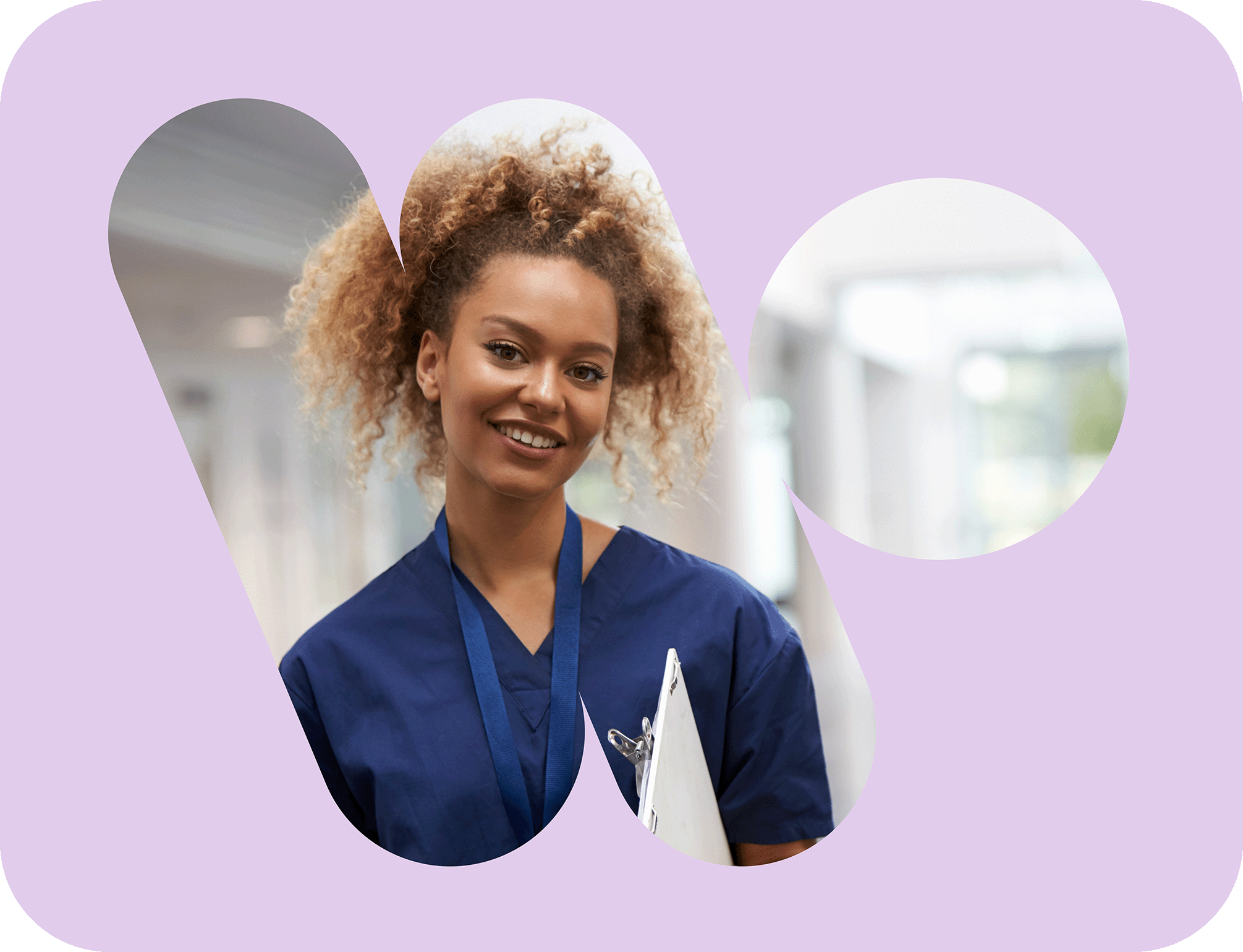 Decorative image of a smiling female health professional.